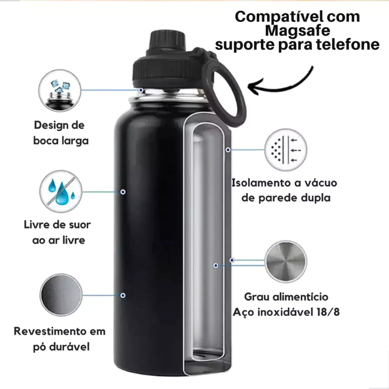 Garrafa Térmica 800ml Com Suporte Magnético Magsafe para Celular - Garraflix