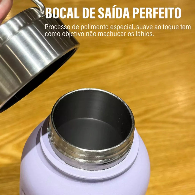Garrafa Térmica 1 Litro de Aço Inoxidável à vácuo com Alça Dobrável