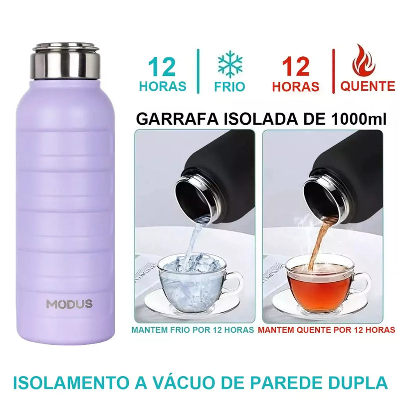 Garrafa Térmica 1 Litro de Aço Inoxidável à vácuo com Alça Dobrável