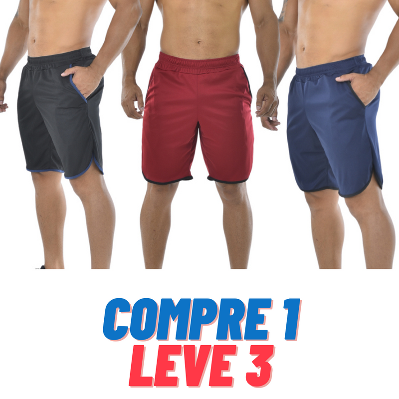 Bermuda Masculina Esportiva - Kit com 3 Unidades