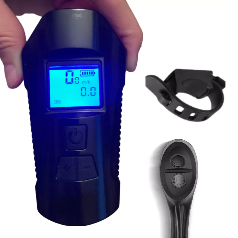 Farol LED para Bicicleta 3 em 1 com Buzina e Velocímetro Recarregável USB à Prova d'Água