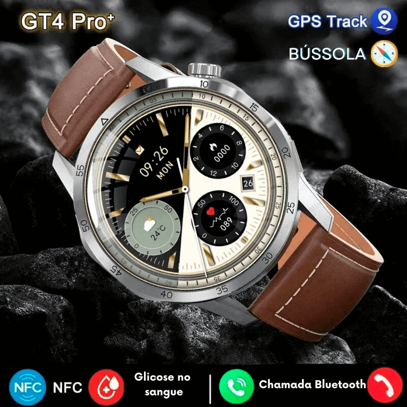 Smartwatch Premium GT4 Pro PLUS + Brinde Pulseira Extra de Couro