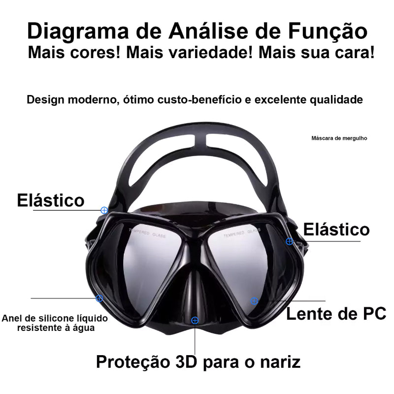 Máscara de Mergulho Profissional Adulto Antiembaçante