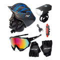 Kit Ciclismo com Capacete Ciclismo + Óculos + Luva + Farol e Sinalizador