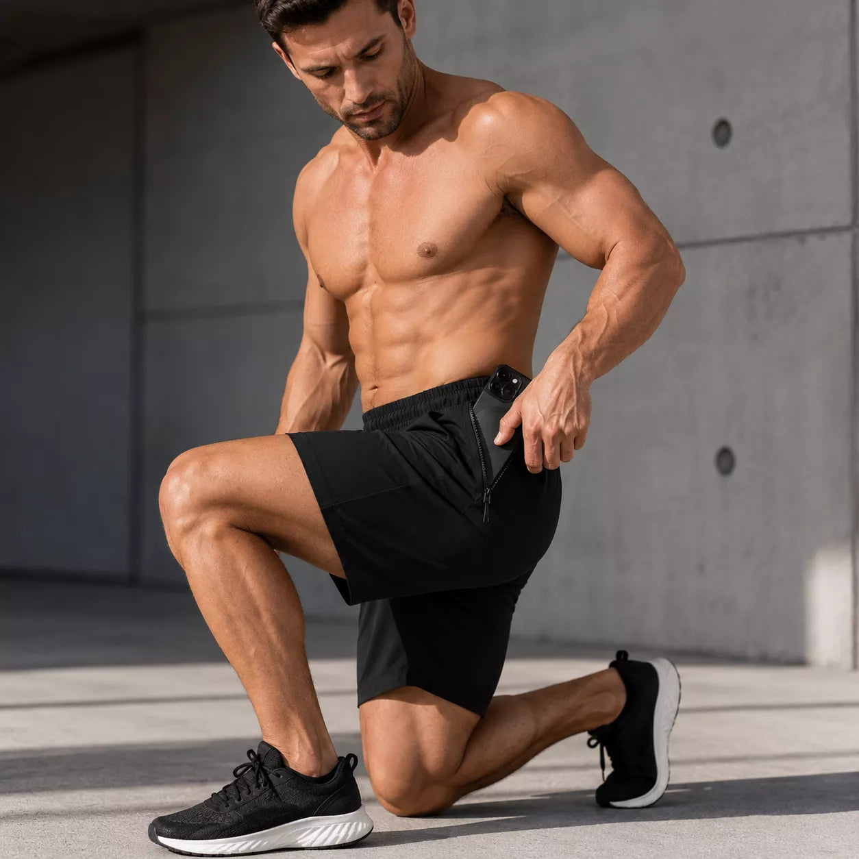 Bermuda masculina para treinos com bolsos de zíper