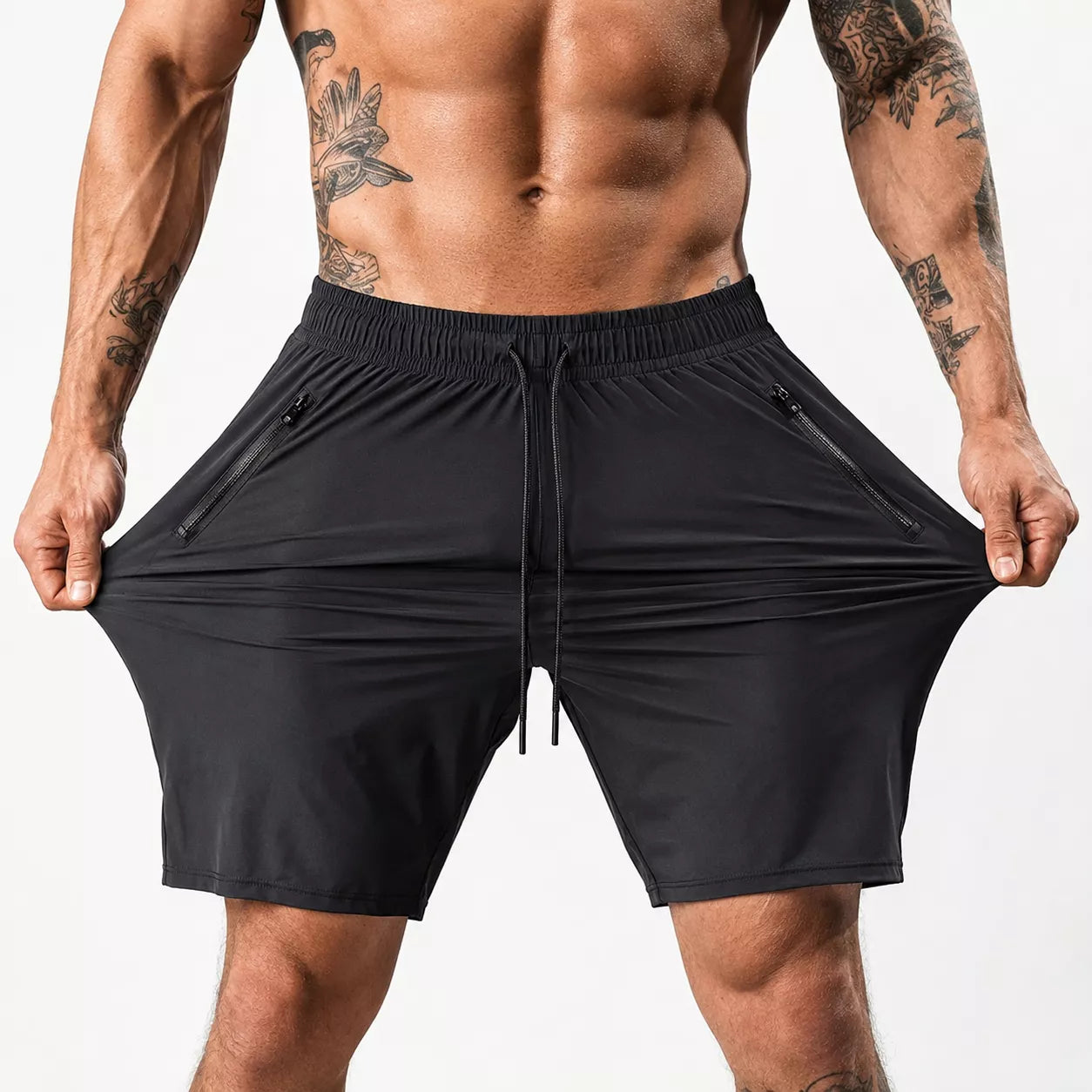 Bermuda masculina de tactel com elastano e bolsos com zíper