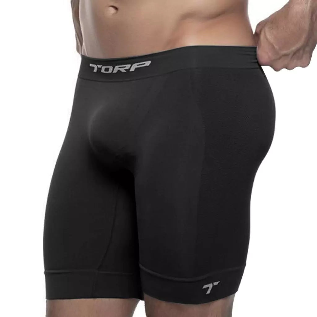 Bermuda térmica masculina sem costura preta com microfibra respirável