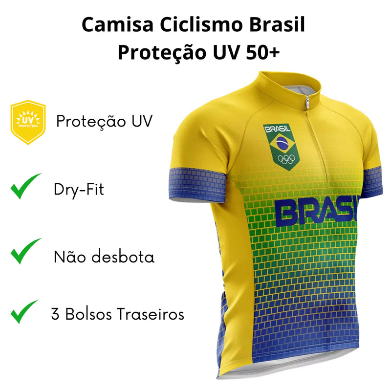 Camisa Ciclismo Brasil  Proteção UV 50+