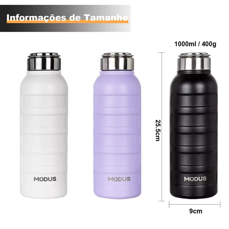 Garrafa Térmica 1 Litro de Aço Inoxidável à vácuo com Alça Dobrável