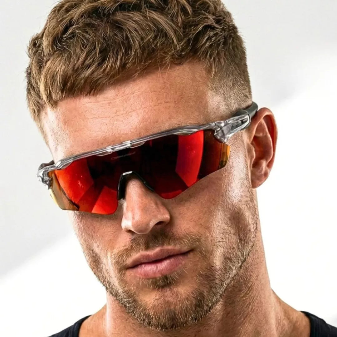 Óculos de corrida UV400 RaceX Vision em uso esportivo